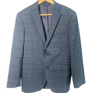Saks Fifth Avenue Size 40S Men's Wool Plaid Sport Coat Blazer Jacket Gray Career